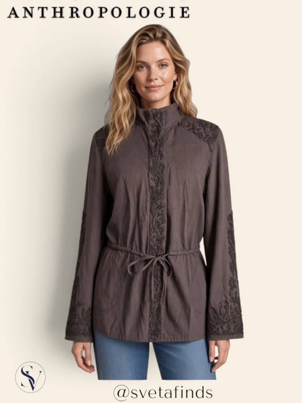 Anthropologie Love Sam Travis Beaded Embroidered Boho Cargo Jacket Size S